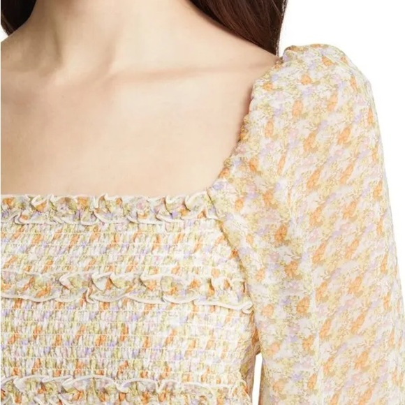 NWT ASTR THE LABEL Floral Smocked Peplum Top in Orange Purple Multi Sz. M - Picture 6 of 10